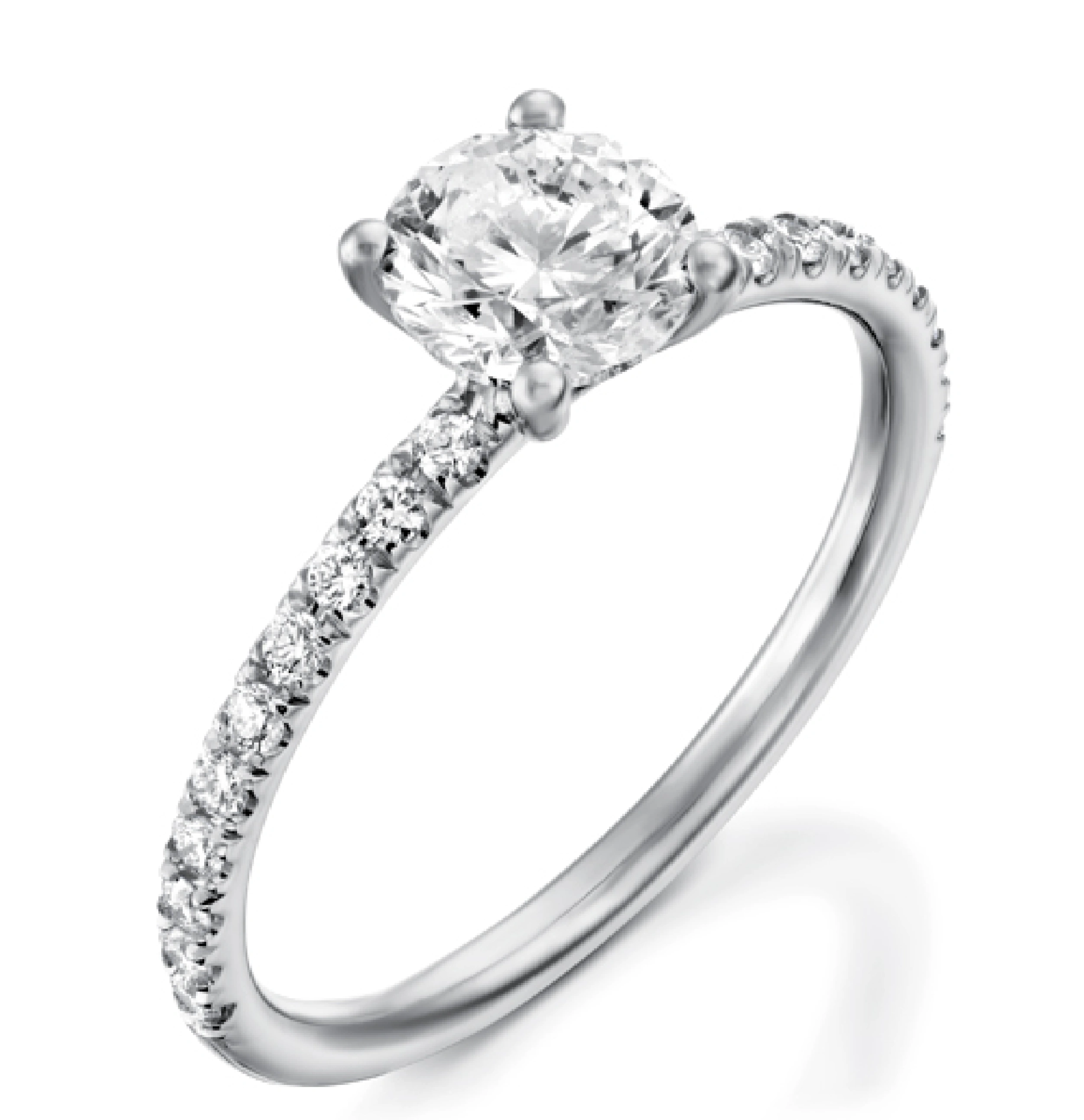 טבעת אירוסין סוליטר יהלום לבן בעיצוב קלאסי, עם זרוע משובצת יהלומים