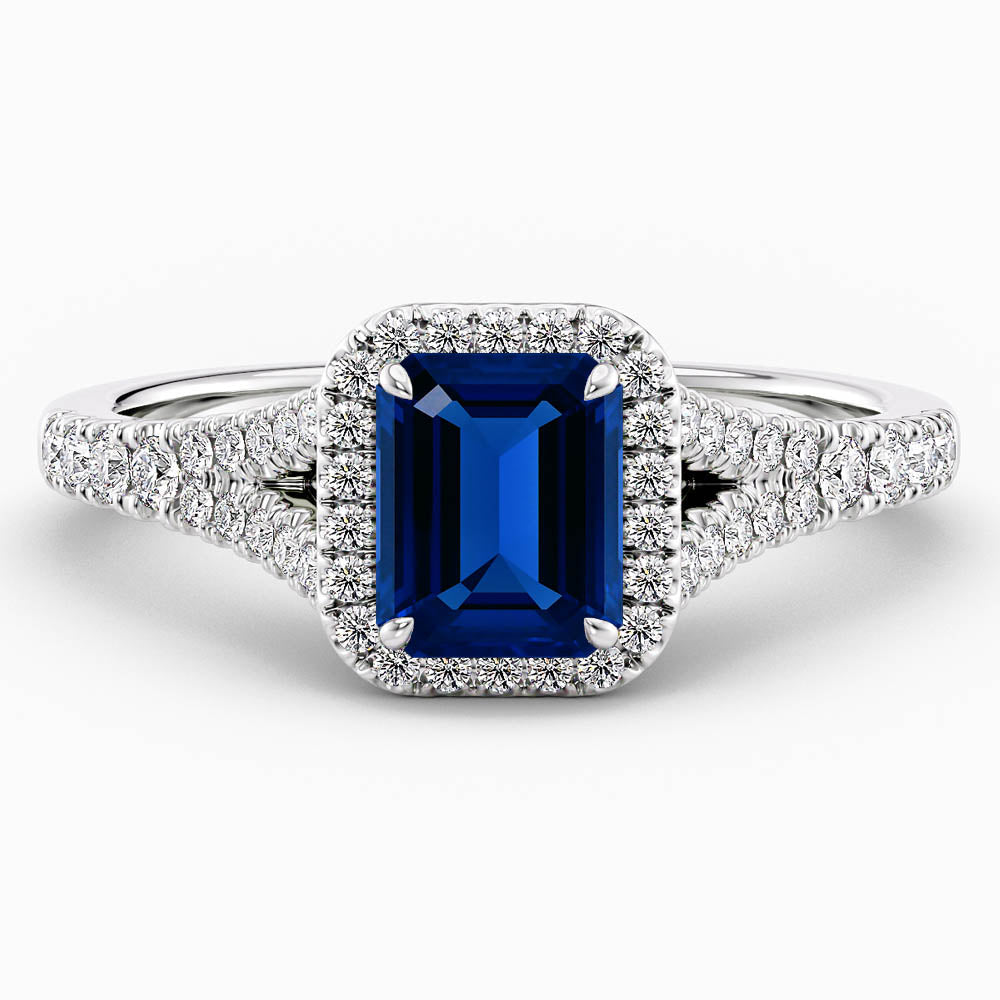 טבעת בלו וייב – ספיר כחול אמרלד עם הילה זוהרת של יהלומים